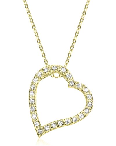 Rachel Glauber Rg 14k Plated Diamond Cubic Zirconia Ribbon Heart Halo Floating Pendant Necklace - Metallic
