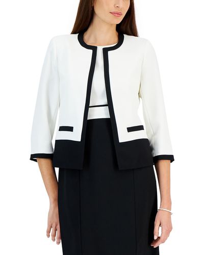 Kasper Plus Crepe Suit Separate Open-front Blazer - White