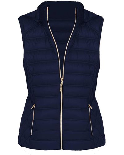 Michael Kors Down Fill Full Zip Removable Hood Puffer Vest - Blue