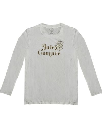 Juicy Couture Bleached Bone Traditional Bling Classic Long Sleeve T-shirt L In Ivory - Gray