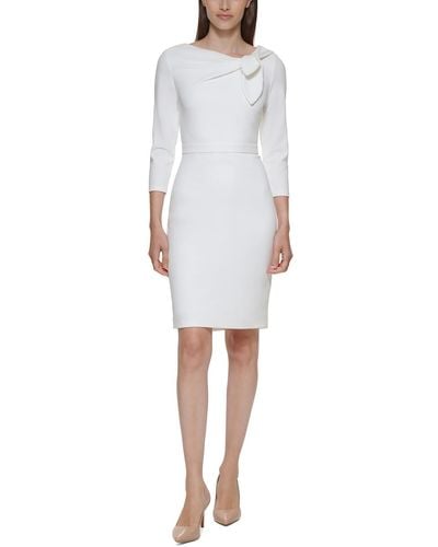 Calvin Klein Three Quarter Sleeve Mini Wear To Work Dress - White