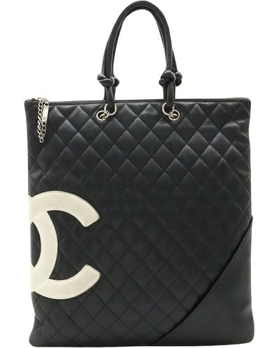 Chanel Cambon Line Leather Tote Bag (pre-owned) - Black