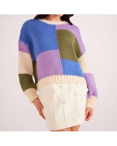 MINKPINK Lawrence Knit Sweater In Multi Colorblock - Purple