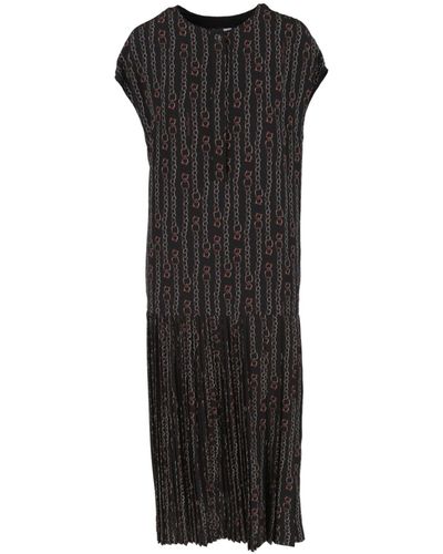 Ferragamo Chain Print Pleated Midi Dress - Black