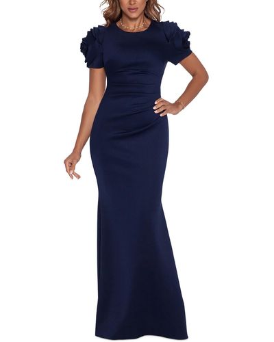 Xscape Ruched Fit & Flare Evening Dress - Blue
