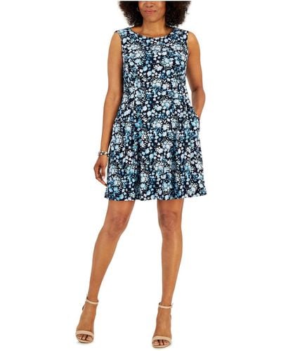 Connected Apparel Petites Daytime Mini Fit & Flare Dress - Blue