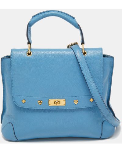 MCM Light Leather First Lady Top Handle Bag - Blue