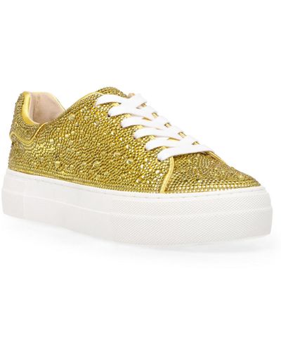 Betsey Johnson Sidny Rhinestone Sneakers Lace-up Shoes - Yellow