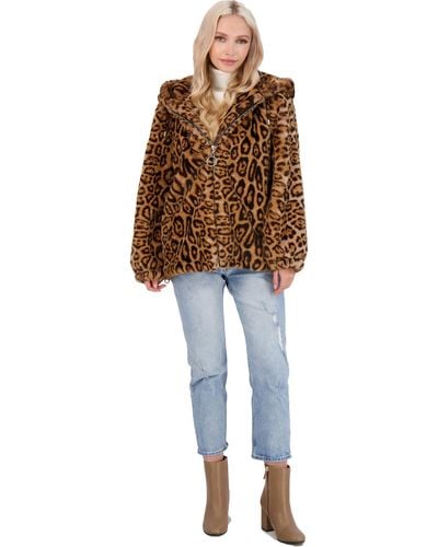 Rebecca Minkoff Aria Hooded Outerwear Faux Fur Jacket - Brown