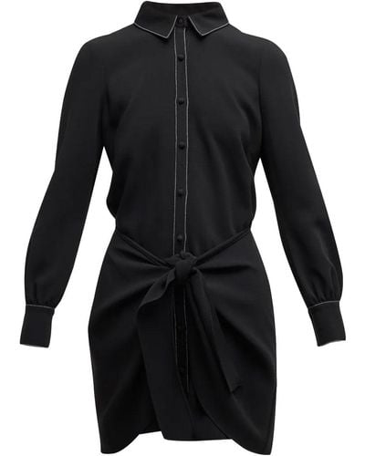 Cinq À Sept Gaby Tie-waist Topstitched Solid Crepe Mini Dress - Black