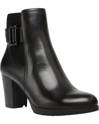 Anne Klein Raylin Leather Block Heel Ankle Boots - Black