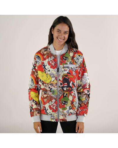 Members Only Looney Tunes Vintage Mash Print Oversized Jacket - Red