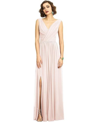 Dessy Collection Sleeveless Draped Chiffon Maxi Dress With Front Slit - Pink