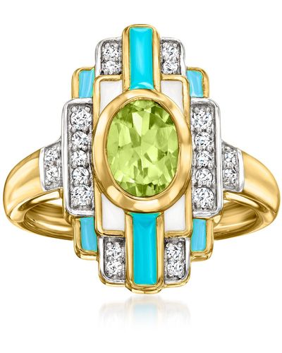 Ross-Simons Peridot And . White Topaz Ring With Blue And White Enamel