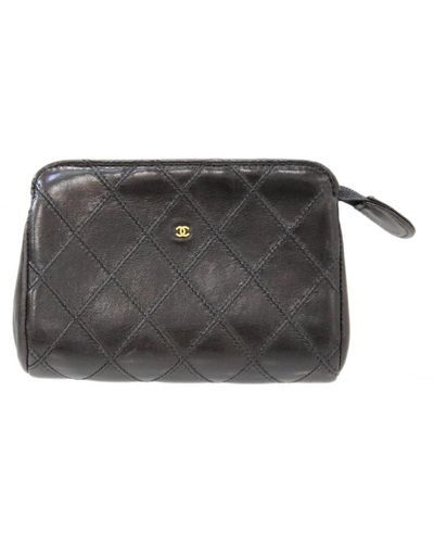 Chanel Matelasse Quilted Coco Mark Clutch Bag Pouch Clutch Bag Black