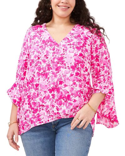 Vince Camuto Plus Printed Pullover Top - Pink