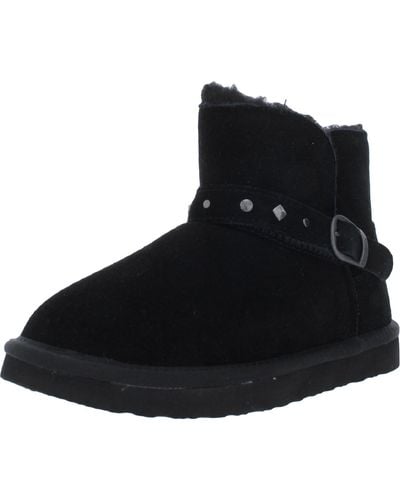 BEARPAW Jade Suede Pull On Shearling Boots - Black