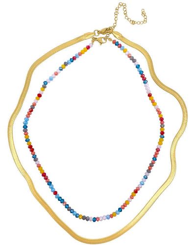 Adornia Rainbow Beaded Necklace And Herringbone Necklace Set Gold - Metallic