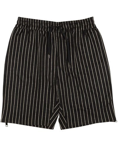 Pyer Moss White Pinstripe Wool Blend Shorts - Black