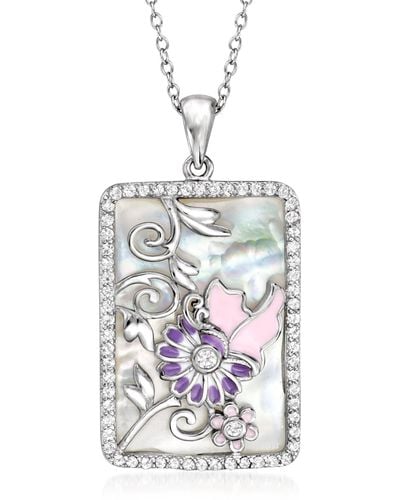 Ross-Simons Mother-of-pearl And White Topaz Pendant Necklace With Multicolored Enamel