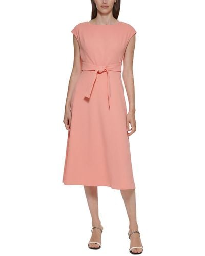 Calvin Klein Self Belt A-waist Fit & Flare Work Dress - Pink