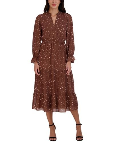 Sandra Darren Polka Dot Tea Length Shift Dress - Brown