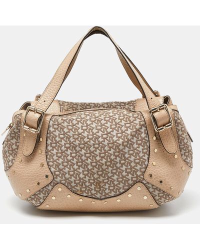 DKNY Signature Canvas And Leather Studded Hobo - Metallic