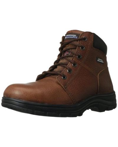Skechers Workshire Leather Memory Foam Work Boots - Brown