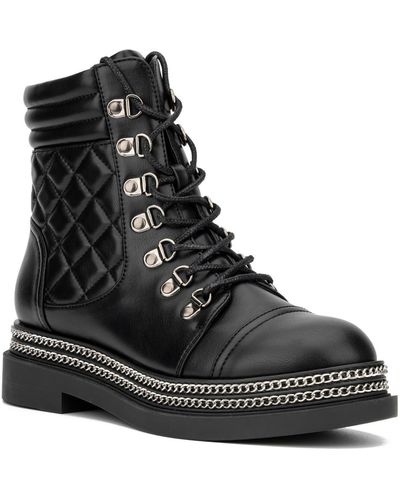 New York & Company Katelynn Faux Leather Chain Combat & Lace-up Boots - Black