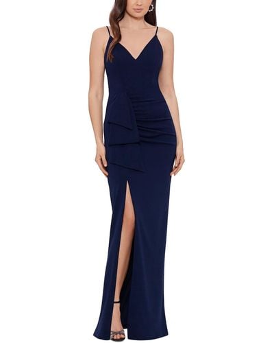 Xscape Ruched Maxi Evening Dress - Blue