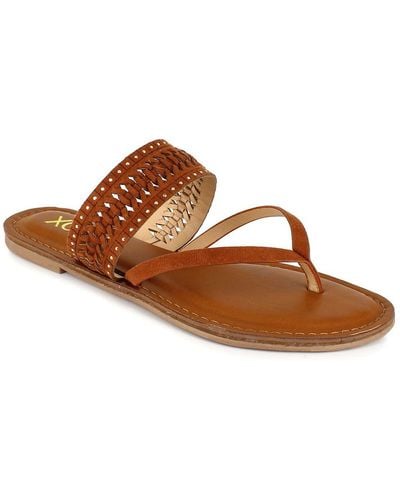 Xoxo Robby Faux Leather Flat Thong Sandals - Brown