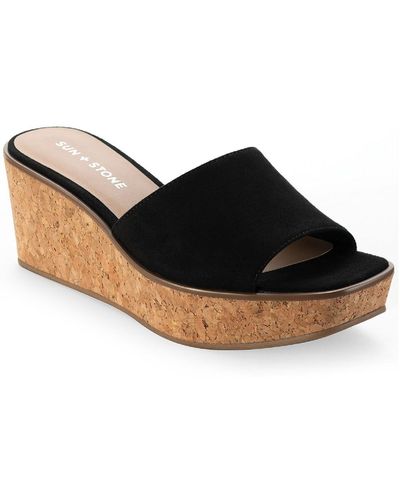 Sun & Stone Charlottee Slip On Casual Wedge Sandals - Black