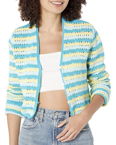 Nia Crop Crochet Cardigan - Blue