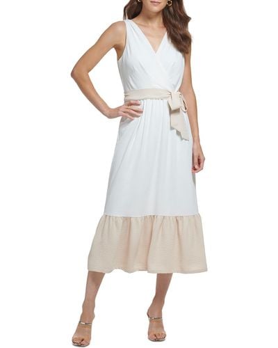 DKNY Colorblock Long Midi Dress - White