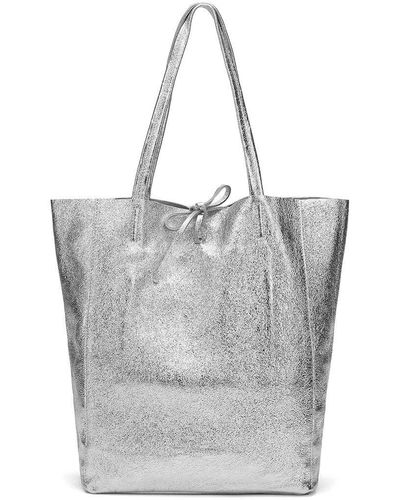 Tiffany & Fred Soft Metallic Leather Tote - Gray