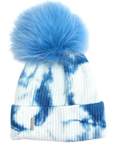 Gorski Knit Hat With Fox Pompom - Blue