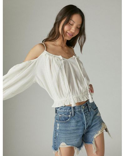 Lucky Brand Cold Shoulder Lace Top - White