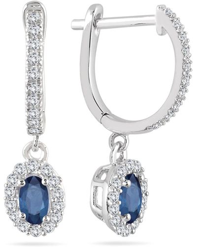 Monary 1/2 Carat Sapphire And Diamond Halo Dangle Earrings - Blue