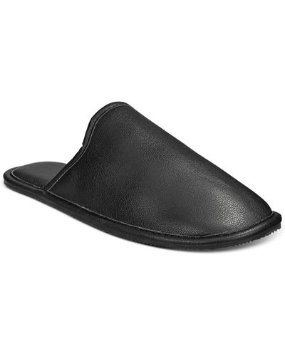 INC Faux Leather Slip On Slide Slippers - Black