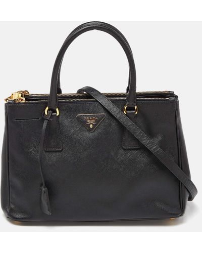 Prada Saffiano Lux Leather Small Galleria Double Zip Tote With Wallet - Black