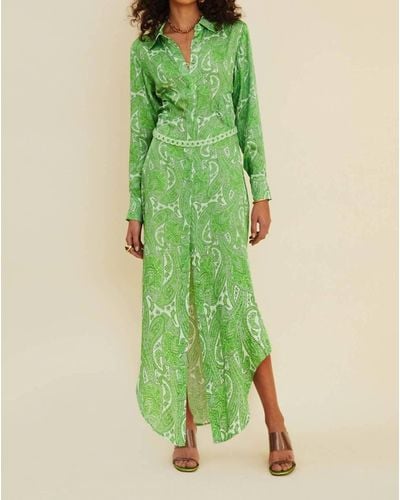 Suboo Orbit Waist Detail Midi Shirt Dress - Green