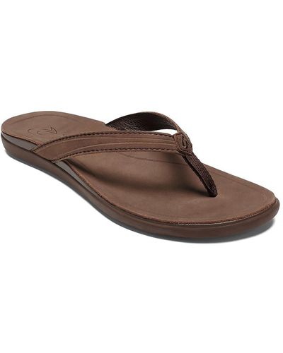 Olukai Aukai Leather Slip On Thong Sandals - Brown