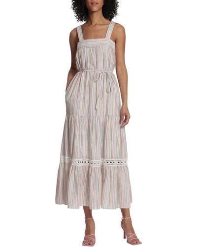 Maggy London Striped Belted Midi Dress - Pink