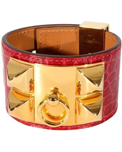 Hermès Gold Toned Collier De Chien Bracelet - Orange