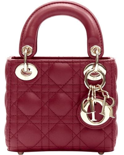 Dior Micro Lady Dior Quilted Cannage Lambskin Cd Charm Mini Bag - Red