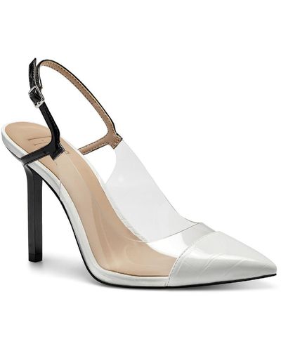 INC Keelie Slingback Embossed Pointed Toe Heels - White
