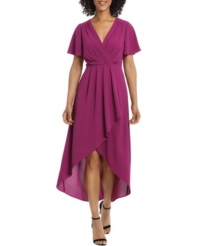 Maggy London Pleated Long Wrap Dress - Purple