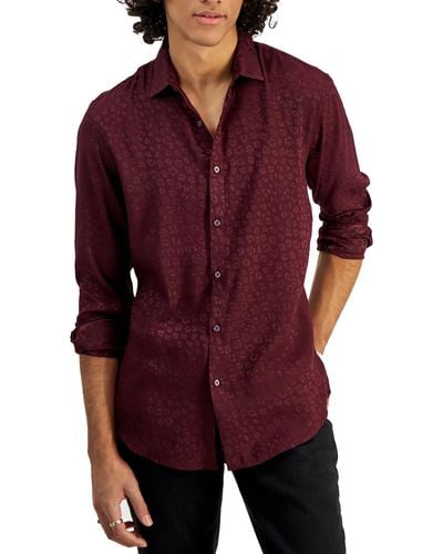 INC Shimmer Long Sleeves Button-down Shirt - Red