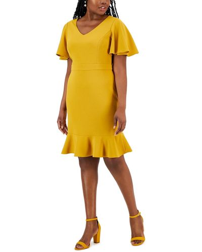 Kasper Knit Flutter Sleeves Sheath Dress - Yellow