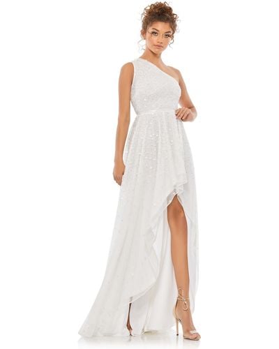 Mac Duggal Embellished One Shoulder Hi-lo Gown - White